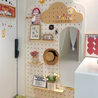 洞洞板穿衣镜一体定制电表箱入户玄关带镜子高清收纳置物架