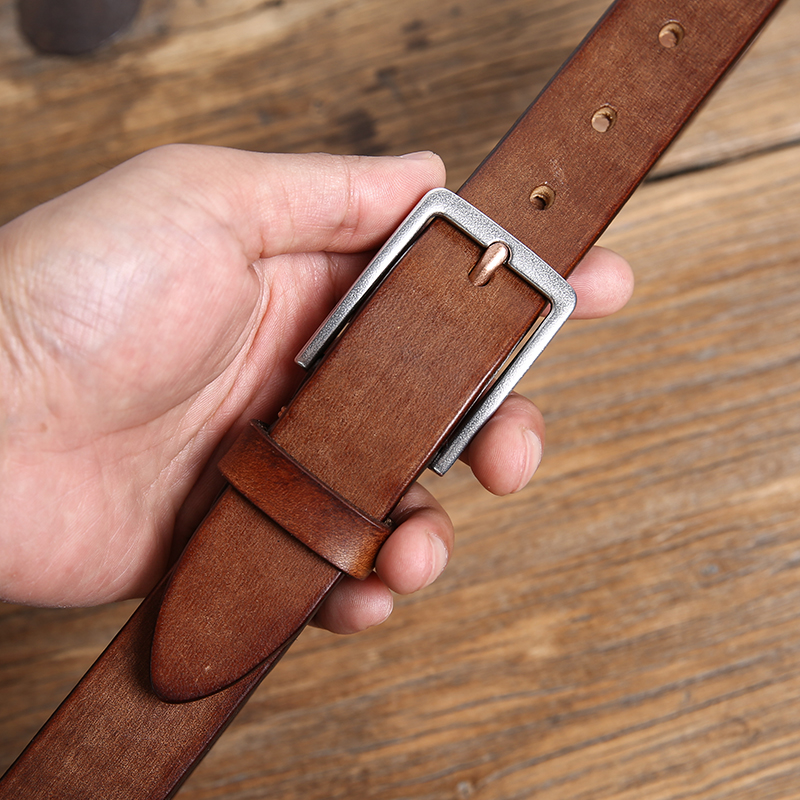 细款2.8cm不锈钢皮带男真皮针扣休闲腰带头层牛皮窄裤带纯牛皮潮