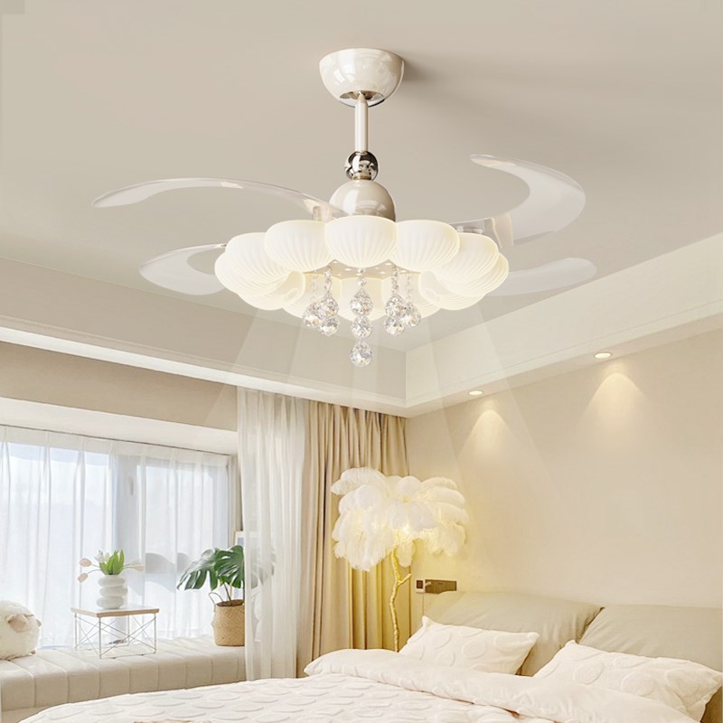 主卧室风扇灯奶油风餐厅吊s灯2025新款儿童房简约现代隐形电风扇