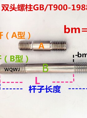 304不锈钢粗杆A型细杆B型双头螺丝螺柱GB/T900螺丝杆螺钉螺栓M14