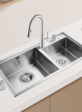 摩恩不锈钢水槽双槽厨房手工槽套餐洗菜盆洗碗盆27521SL/27522SL