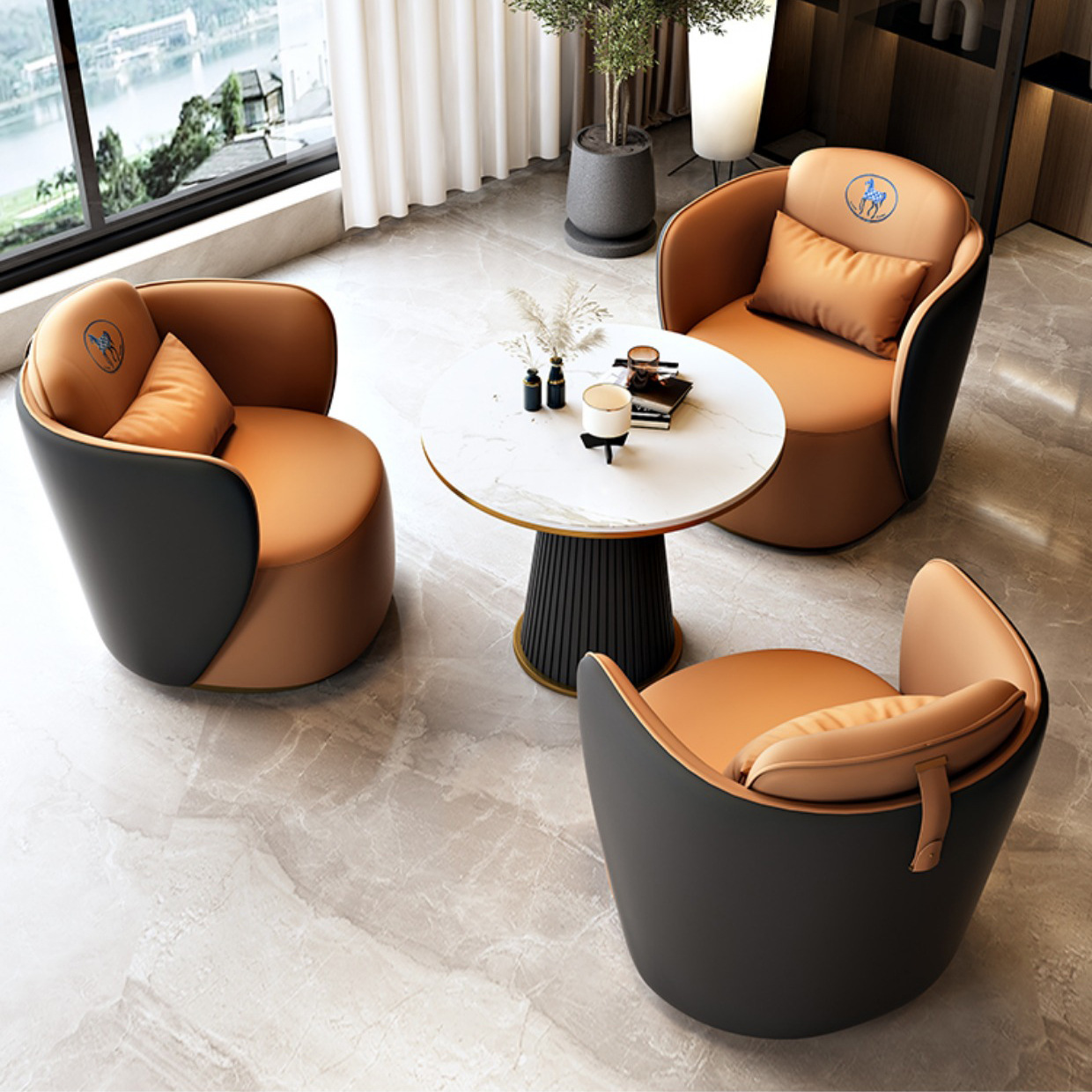售楼部接待皮沙发轻奢酒店休息区单人椅办公室洽谈会客商务沙发椅