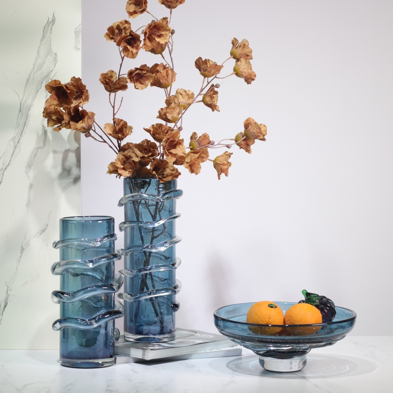 直筒缠玻璃丝琉璃花瓶高级感插花水培器新年果盘花店新房家居摆件