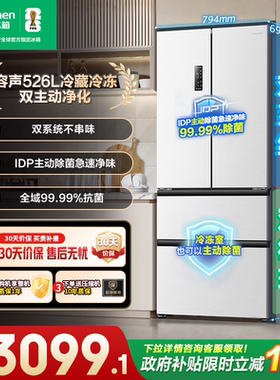 容声526L双净双系统法式四门一级能效变频家用冰箱以旧换新补贴