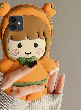 立体橙色橘子rno8壳8十女孩+公仔7可爱s软萌少女心ron硅胶软壳创