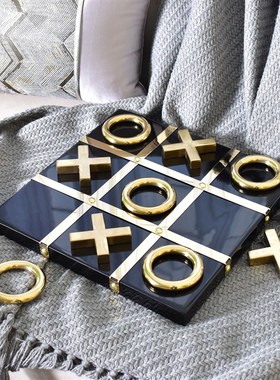 现代简约摆件象棋XO棋盘别墅会所样板房摆件书房客厅摆设工艺品