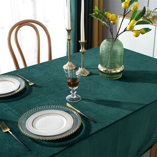 圣诞节桌布墨绿丝绒纯色布艺会议室酒店咖啡馆茶几高级感砖红台布
