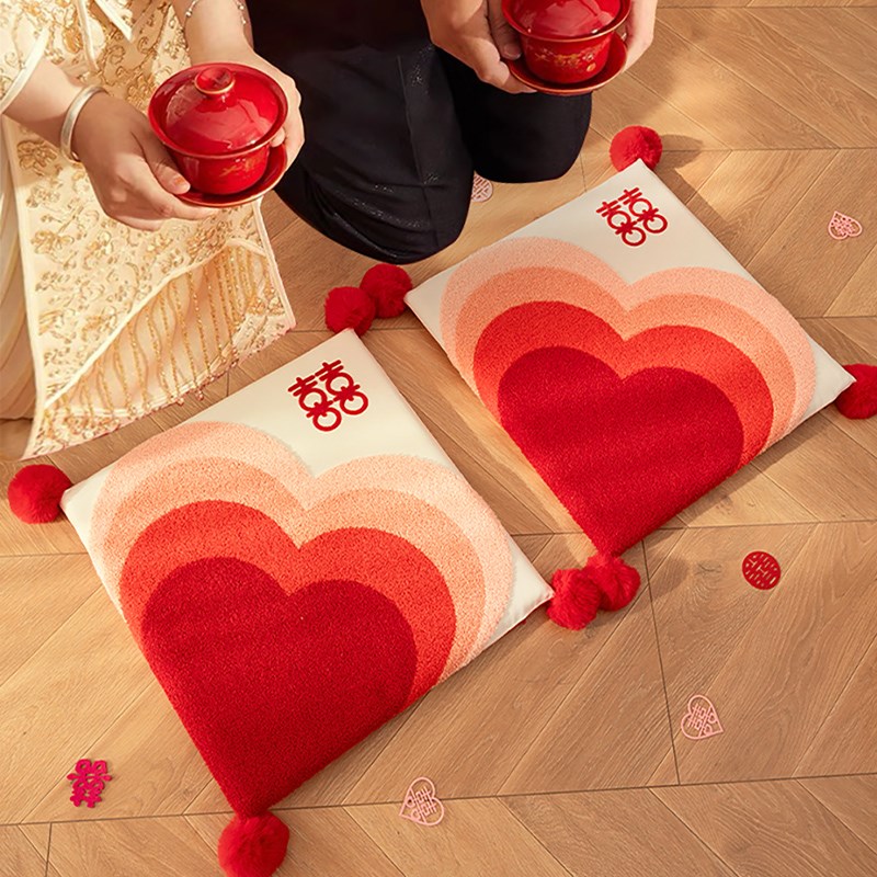 糊涂娘娘结婚跪垫一对坐福垫新婚新郎新娘磕头敬茶改口红色喜垫子