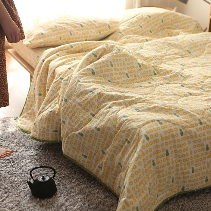 古堡花园轻柔可机洗绗缝空调被双人床盖+枕套夏凉被ab面 南岛菠萝