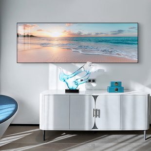 大海滩风景日出朝霞沙发背景客厅装 海浪花 饰画卧室床头壁挂画横版