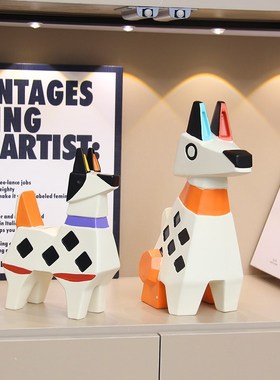 奶油风多巴d胺几何小狗存钱罐摆件玄关客厅酒柜只进不出储蓄罐装