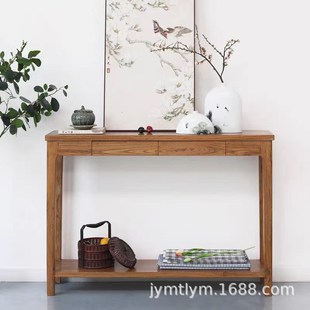 新中式玄关桌实木长条几柜储物案台置物架老榆木窄边桌玄关桌