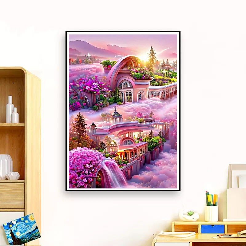 KI9S欧式城堡十字绣2024新款绣线客厅浪漫粉色花园简约唯美刺绣大,家居饰品,家饰软装搭配套装,淘宝优惠券,粉丝福利购,淘宝优惠卷