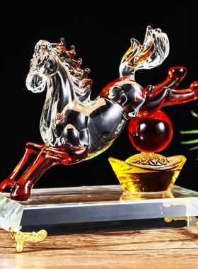 水晶招财马摆件客厅办公室酒柜装饰马到成功家居公司乔迁开业礼品