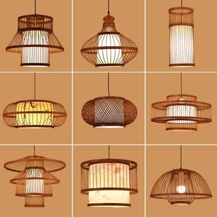 新中国风覆古风格 艺术竹吊灯餐厅包厢包间茶室禅宗古董编织竹灯笼