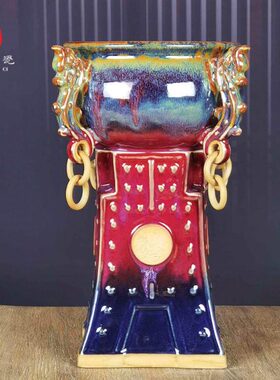 禹州钧瓷招财聚宝盆摆件开业乔迁商务送礼中式陶瓷器客厅摆设花瓶