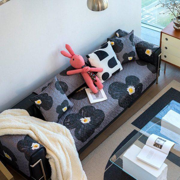 深色油画风耐脏沙发垫时尚大花防滑沙发坐垫四季通用加厚沙发盖巾