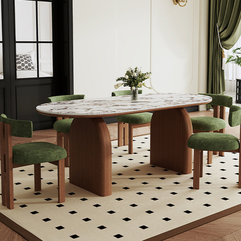 法式复古餐桌椅家用小户型饭桌奶油风设计师中古风岩板餐桌