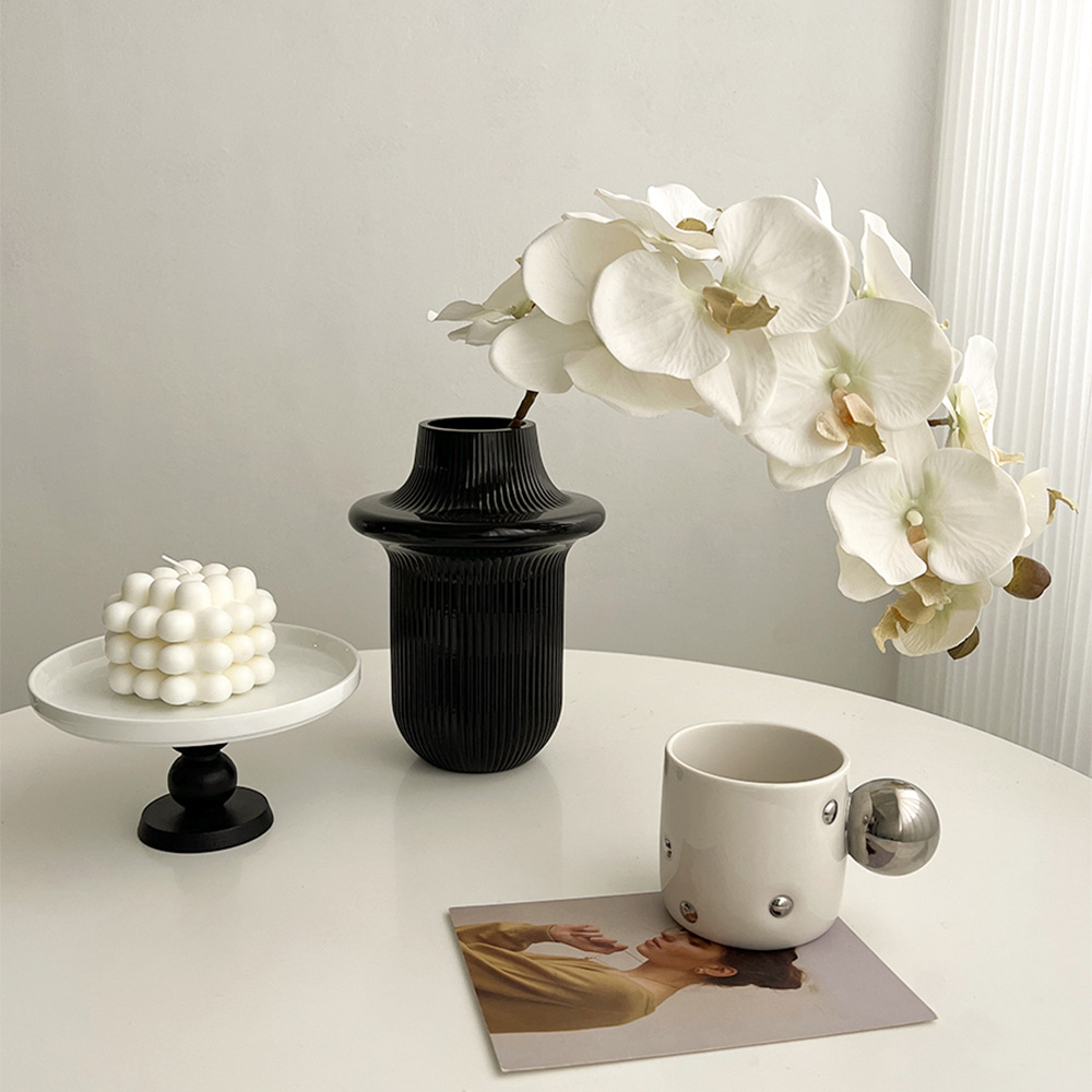 态生活轻奢风艺术玻璃干花仿真花插花器客厅餐桌水培高级花瓶摆件