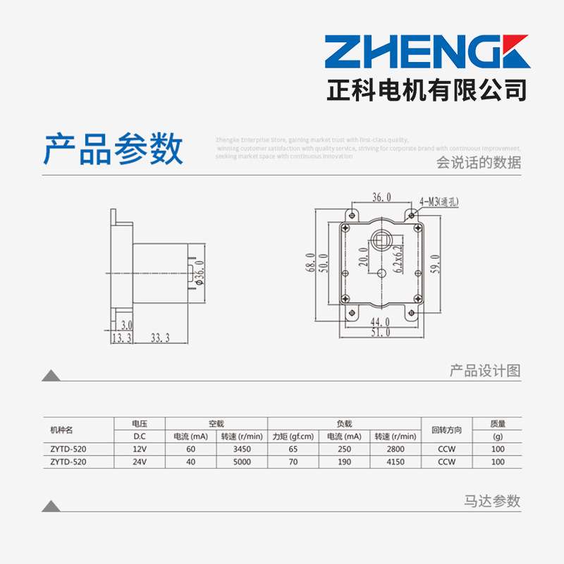 ZHENGK正科 ZS-FG可调速正反转方形减速电机低噪音中心轴 12V 24V