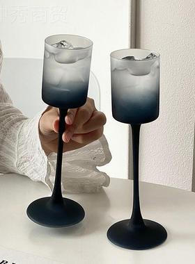 j8红DPZ酒感磨砂子轻杯玻奢复古璃葡萄杯黑色家酒用香槟酒高脚g3