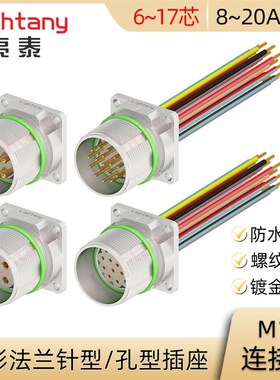 M23 623G-H-P S6 7 9 12 17芯 信号方形法兰插座防水航空连接器