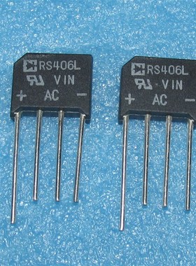 RS406L  整流桥 全桥 4A600V 扁桥 DIP4 桥堆粗铜脚全新原盒长脚