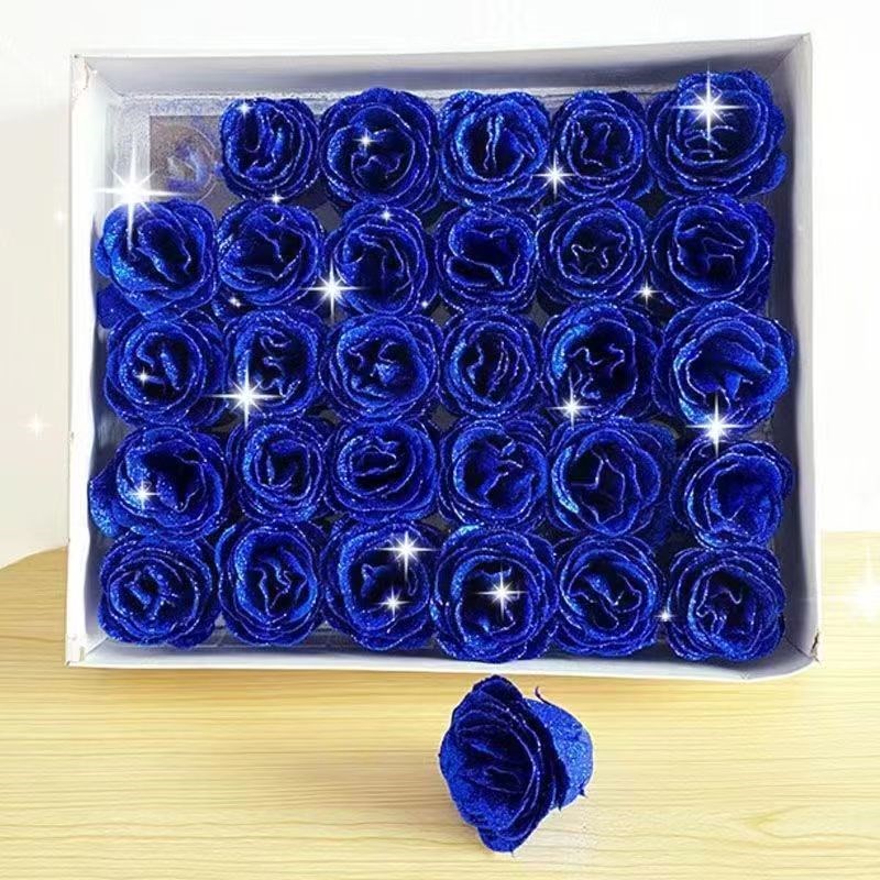 蓝色妖姬金粉水晶玫瑰花头假花情人节永生花DIY手工花束包装材料