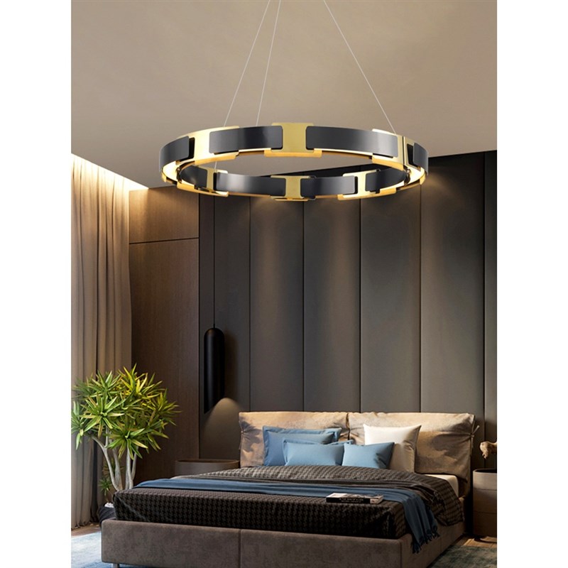 美式简约客厅吊灯创意个性餐厅卧室轻奢样板房设计师圆环金属吊灯