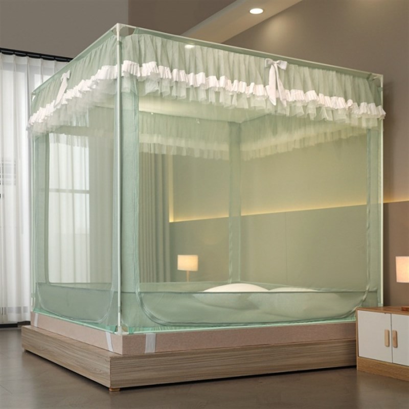 全包围防摔蚊帐加厚加密坐床宫廷式公主风三开门拉链款可拆洗蚊帐