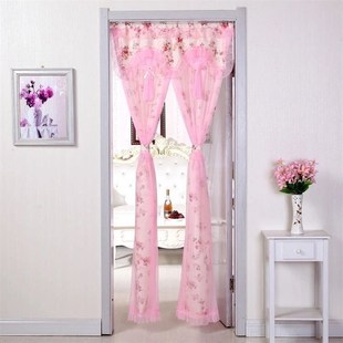 门帘蕾丝双层布艺卧室布艺门帘四季家用客厅隔断帘防蚊装饰免打孔