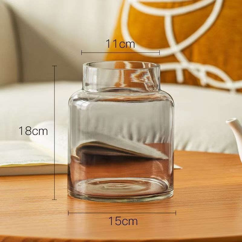 花瓶摆件客厅插花玻璃轻奢高级感透明复古餐桌矮水培玫瑰大肚宽口