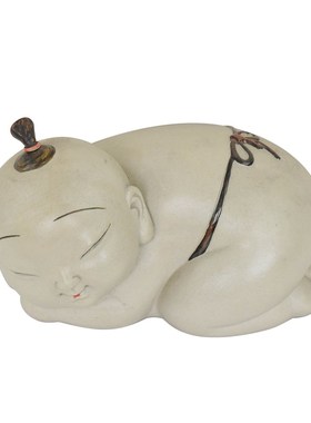 卧佛招财新中式摆件瓷饰y品书房禅意陶瓷工艺品笑口常开