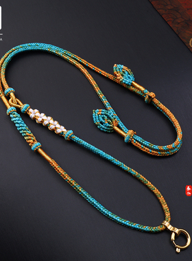 佛牌链唐卡文f玩[只此青绿]桃花手工精编吊坠绳花朵羽毛树叶 TG23