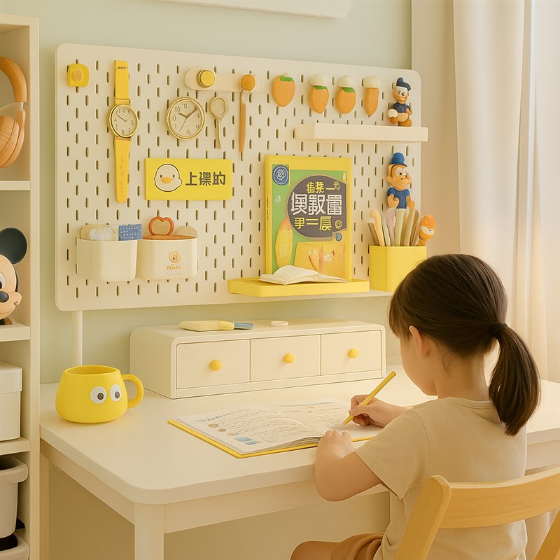 收纳工位立式洞洞板书桌架金属学习办公桌上书架桌U面免打孔置物