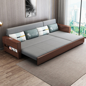 实木沙发床多功能两用可折叠双人小户型伸缩客厅中式 折叠储物沙发