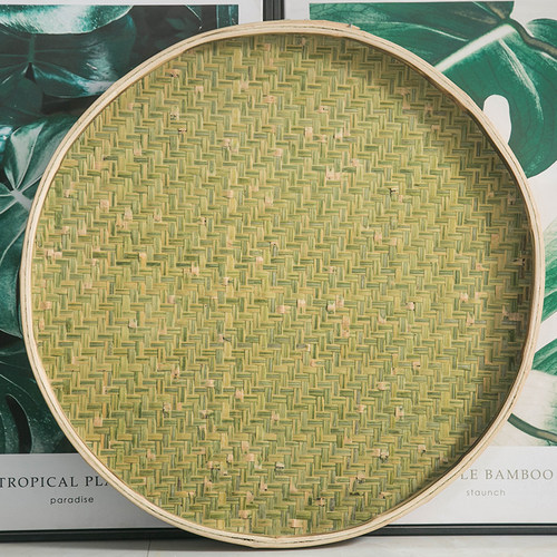 竹编全竹皮圆簸箕家用晾晒竹匾无孔粗孔竹筛子绘画装饰手工竹制品