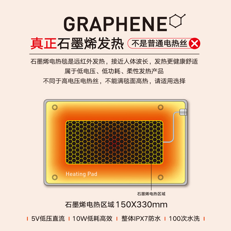 USB充电石墨烯电热毯帐篷露营沙发盖腿轻保暖加热毯小尺寸加热垫