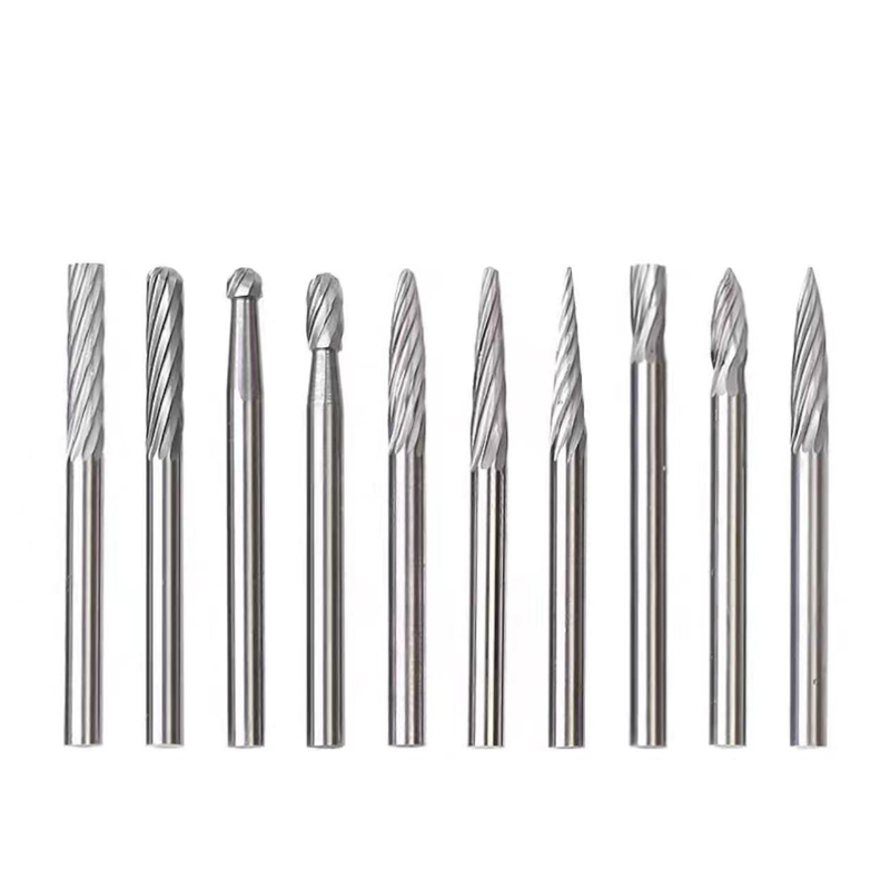 钨钢旋转锉磨头mm硬质合金属不锈钢倒梯形锥形圆球形t型乌钢铣刀