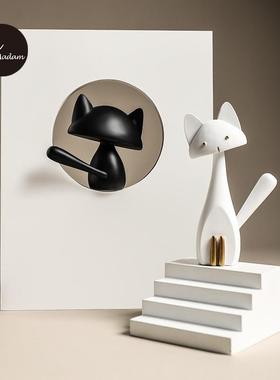 现代简约可爱萌趣动物树脂摆件黑白猫咪卧室客厅书房创意装饰摆件