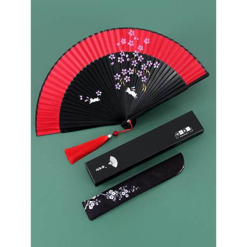女式折扇古风礼物夏季随身便携折叠扇子红色中国风舞蹈小扇易开合