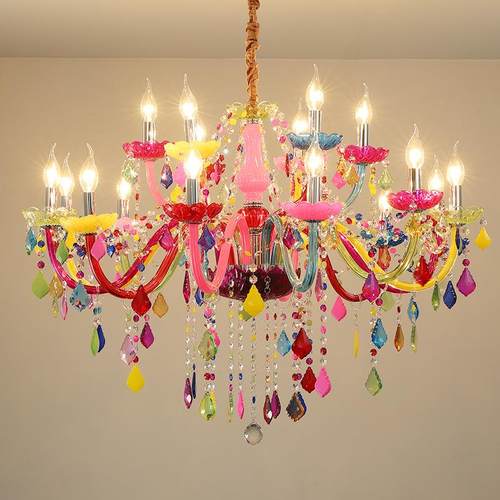 欧式客厅水晶吊灯彩色儿童房卧室灯法式饭厅灯创意酒吧KTV装饰灯