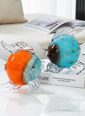 琉璃轻奢亲嘴鱼对嘴鱼动物摆件招财客厅样板房玄关桌面装饰品送礼