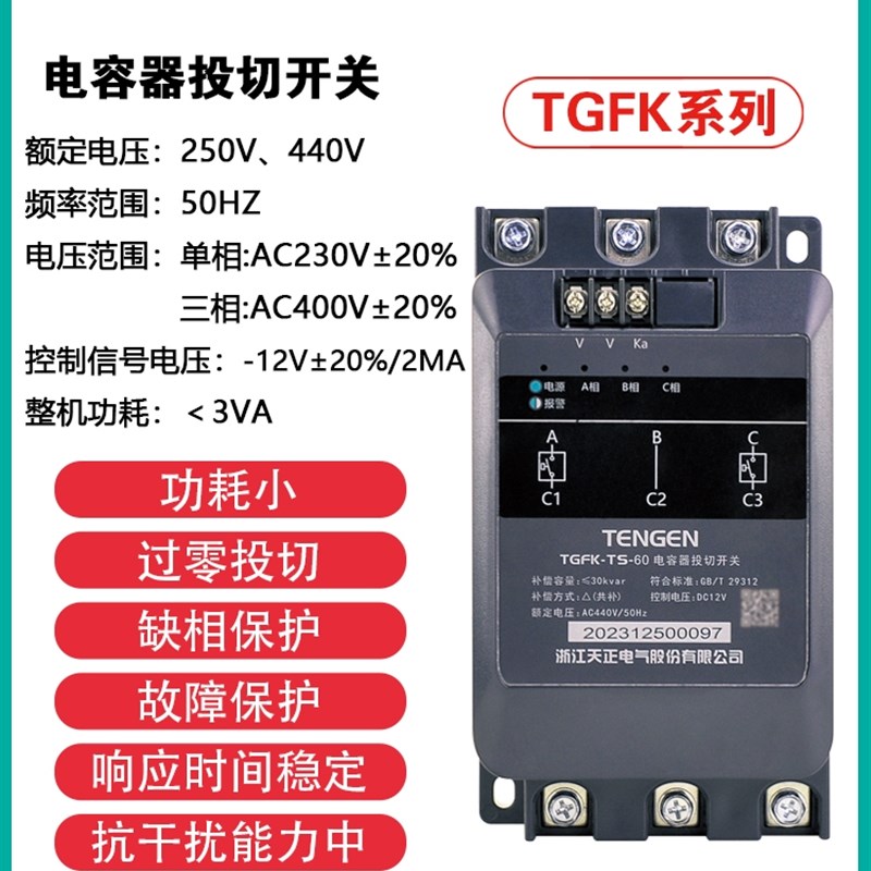 天正TGFK智能低压覆合开关60A分补80A三相共补动态电容器投切开关