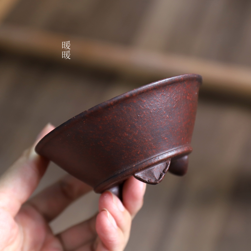 云足圆斗盆暖暖花器/紫砂古铜古红泥/微盆景盆