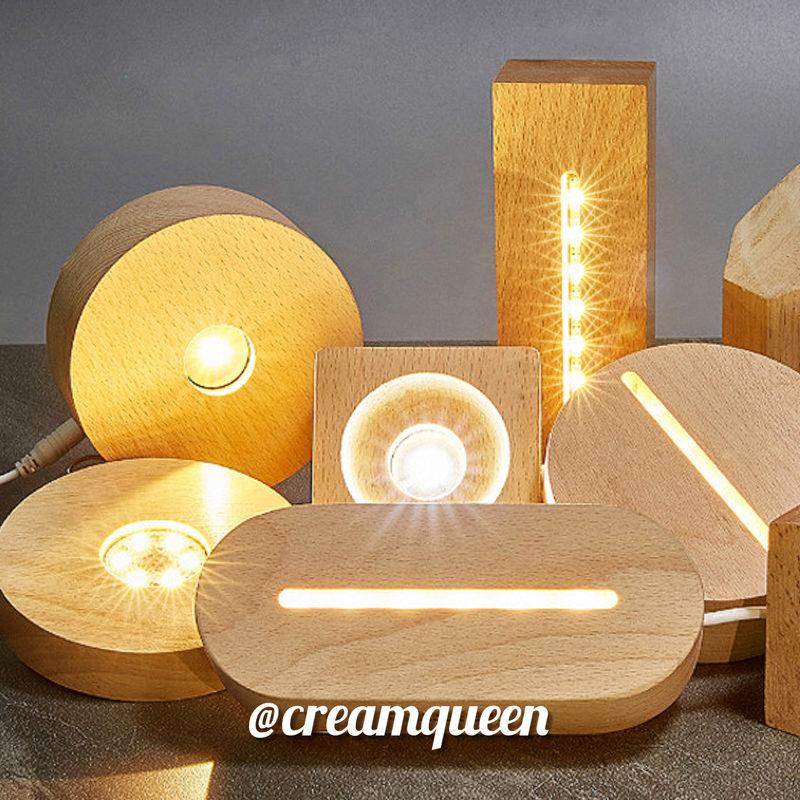 USB实木发光底座DIY手工作品展示自制小夜灯创意滴胶摆件奶油皇后