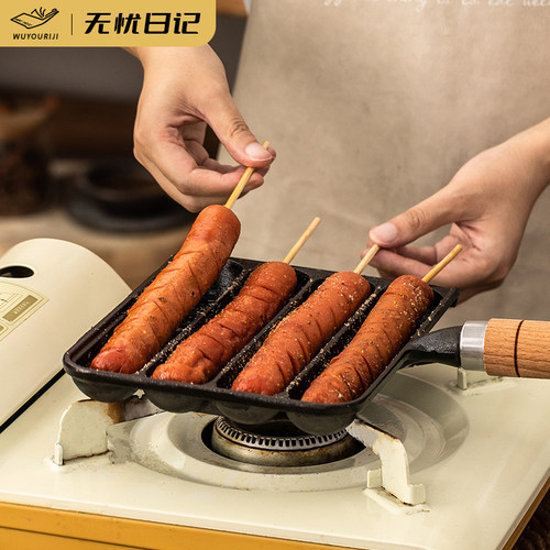 淀粉肠烤机无涂层铸铁热狗脆皮烤肠盘家用煎锅烤香肠铁板烧煎烤盘