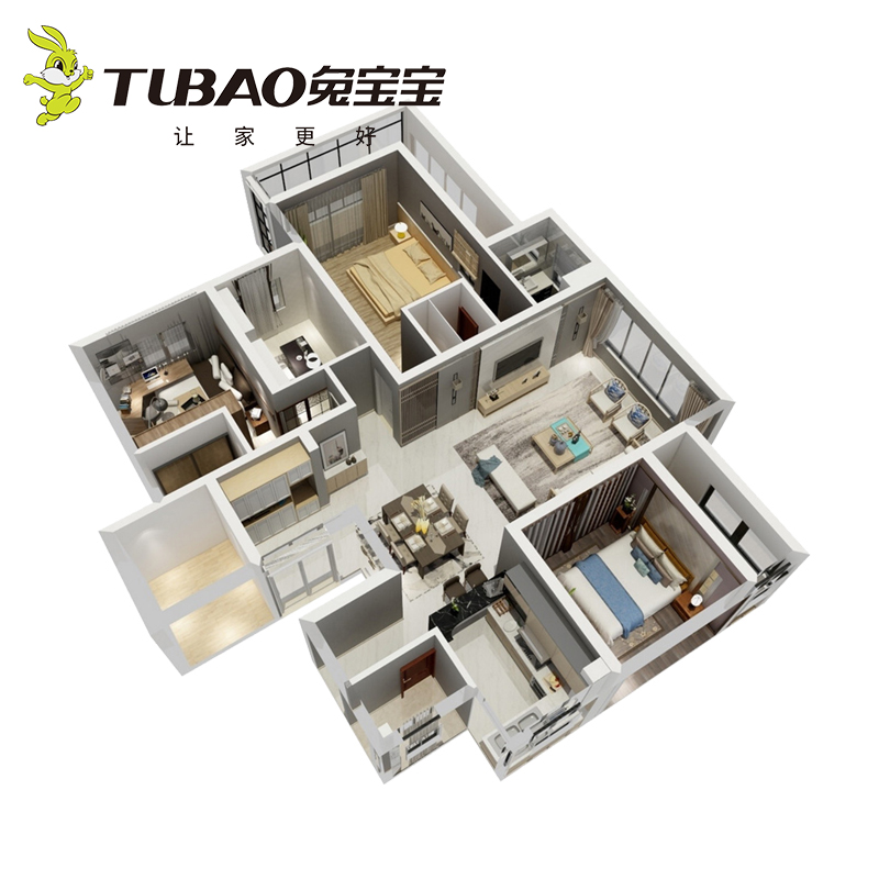 兔宝宝易装衣柜u字型衣帽间开放式整屋家具定制小户型走入式步衣