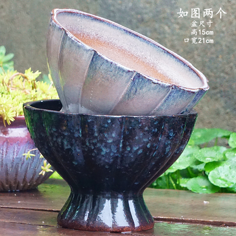 手工粗陶绿植花j盆陶罐莲花盆拼盘组合大口径陶瓷多肉盆植物老桩