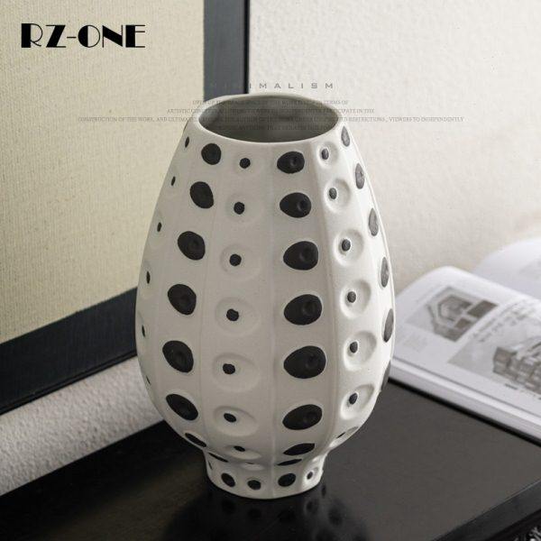Rzone 侘寂风黑白斑点陶瓷花瓶现代家居装饰品餐桌电视柜鲜花摆件,家居饰品,花瓶,淘宝优惠券,粉丝福利购,淘宝优惠卷